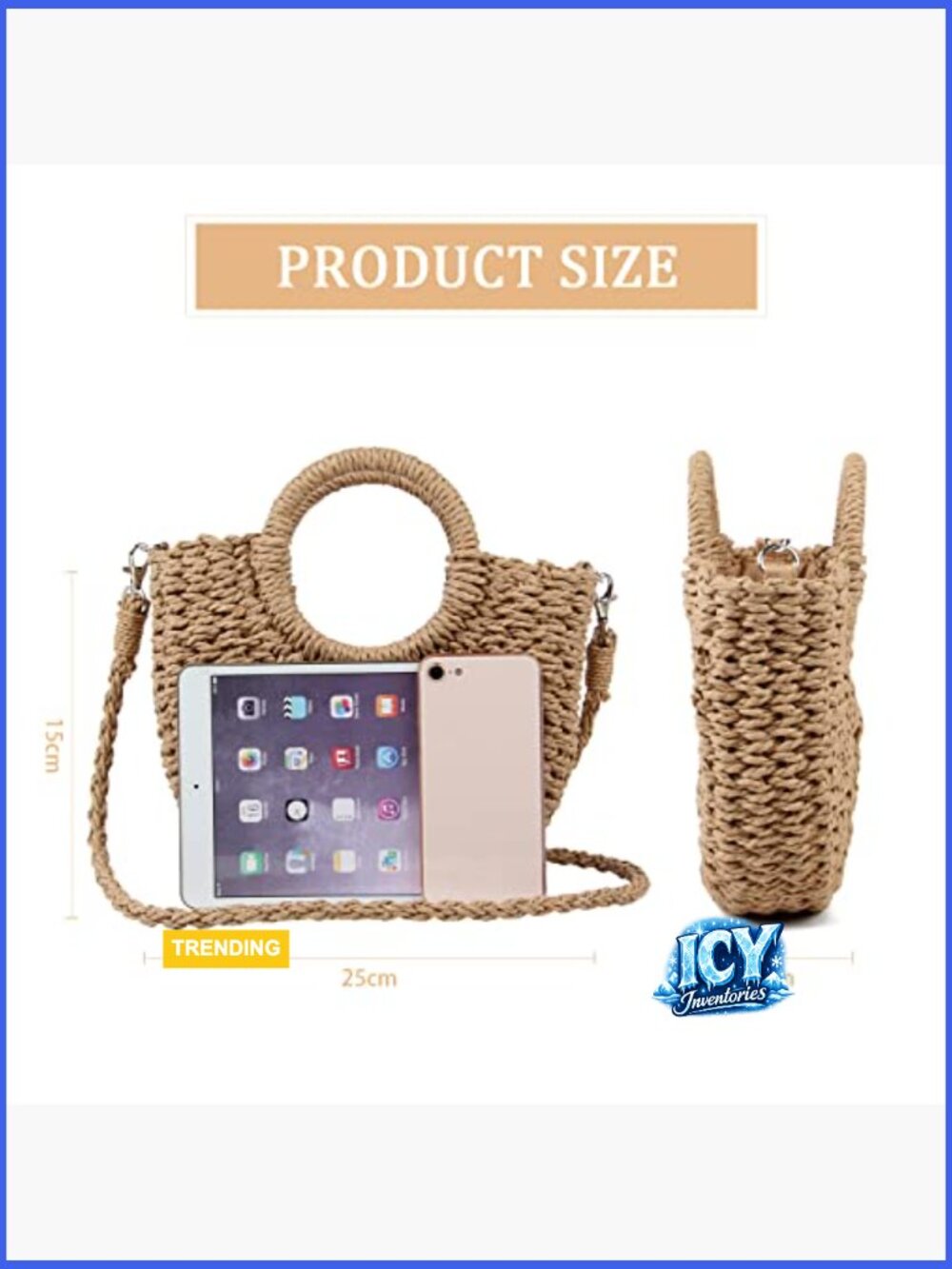 Straw Beach Tote Handbag Hobo Bag Handwoven Small Purse with Strap - Picture 3 of 7